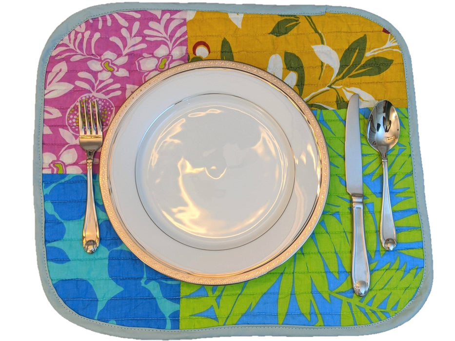 DaDa Bedding Set of 6-Pieces Hand-Made Placemats Cotton Bohemian Tropical Sunrise Rainbow Garden Patchwork Floral Table Mats - DaDa Bedding Collection