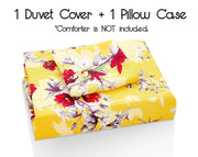 DaDa Bedding Sunshine Yellow Hummingbirds Floral Duvet Cover Set w/ Pillow Cases (JHW-925) - DaDa Bedding Collection