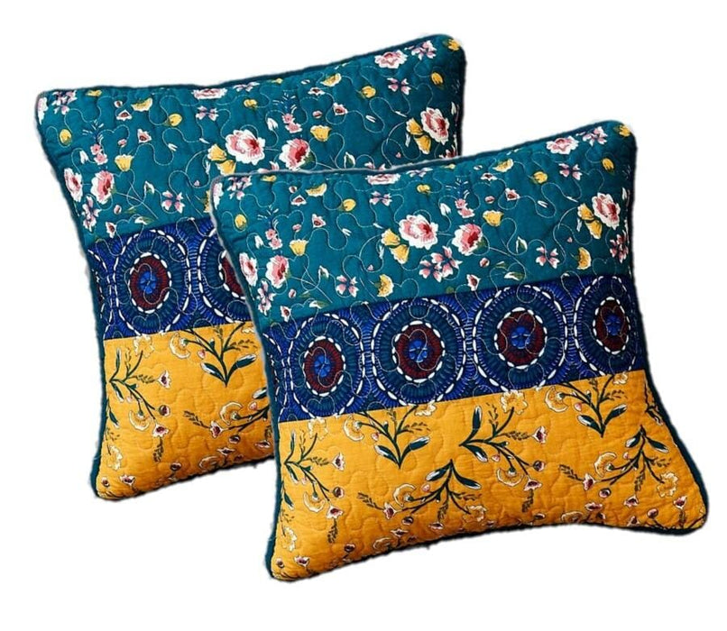 DaDa Bedding Set of 2 Bohemian Patchwork WildFlowers Floral Gardenia Throw Pillow Covers, 18" x 18" (JHW886)
